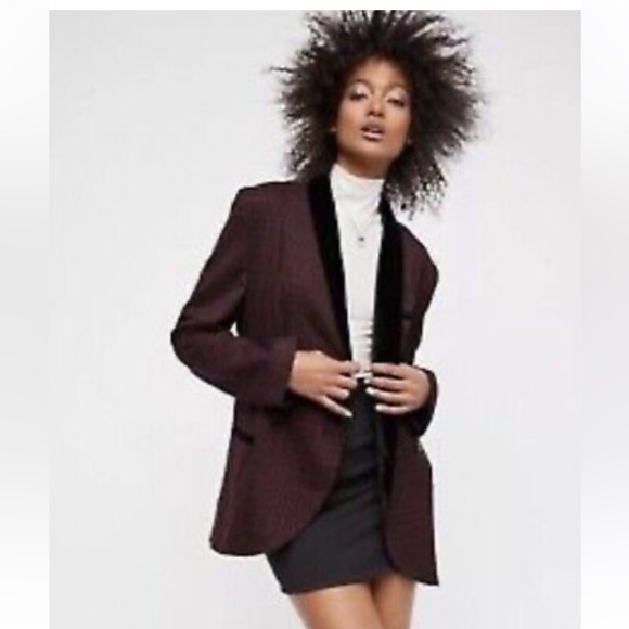 Free People Jackets & Blazers - Free People Slouchy Velvet Trim Oversized Plaid Blazer Size S